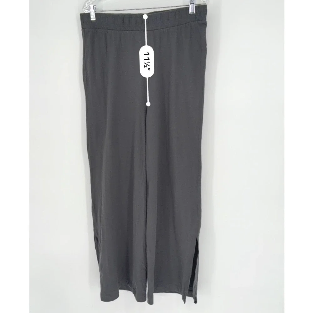ZARA Gray Wide Leg Lounge Pants Elastic Waist Side Slit‎ XL Lagenlook 97-36